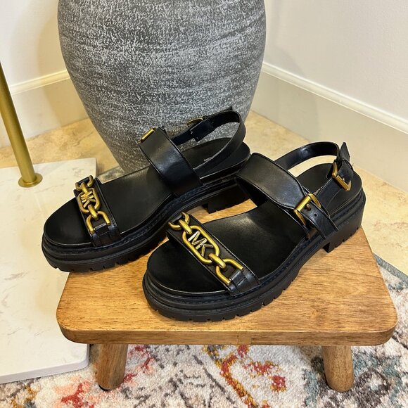 Michael Kors Logo Embellished Leather Sandal - Picture 2 of 2